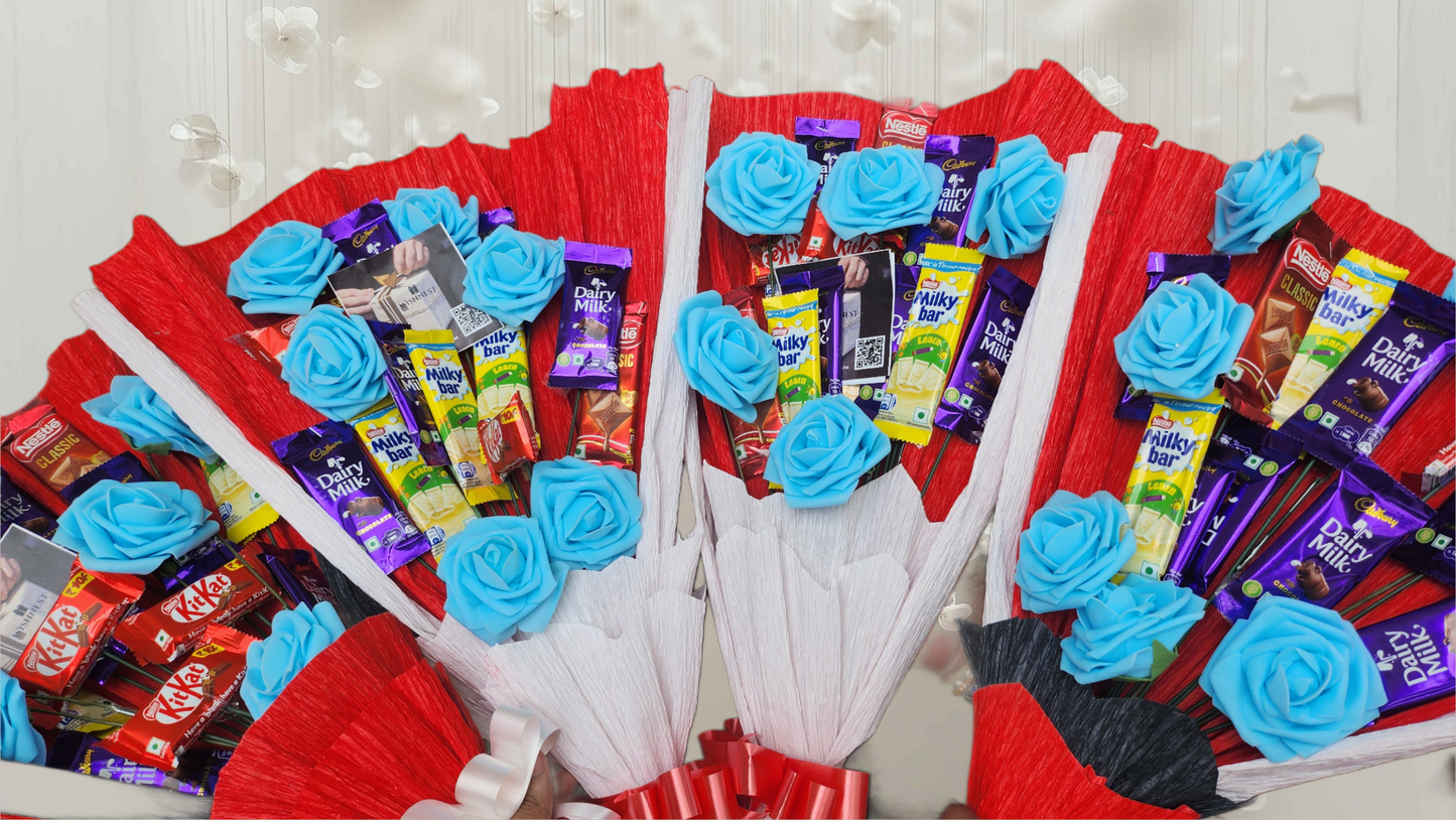 KitKat & Dairy Milk Chocolate Bouquet | Unique Gift Hamper | Artificial Blue Roses
