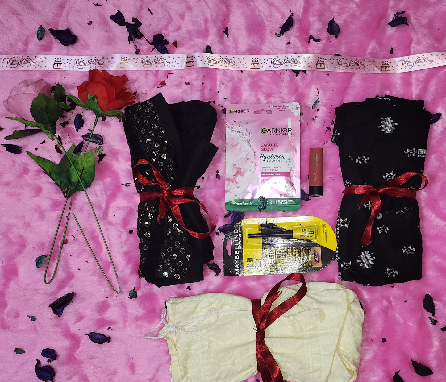 Garnier & Maybelline Beauty Gift Hamper with Scented Roses
