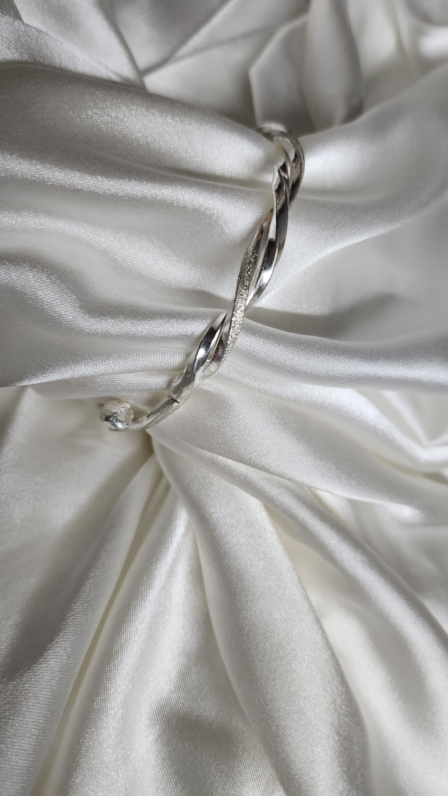 Dual-Twist Bangle Bracelet | Polished & Textured Silver Finish