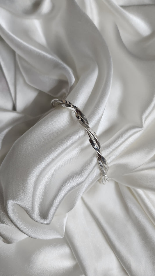 Dual-Twist Bangle Bracelet | Polished & Textured Silver Finish