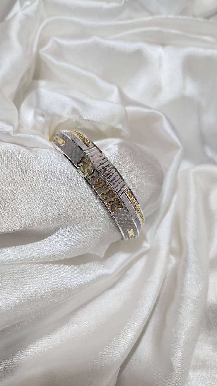 Personalized Dual-Tone Kada/Bangle | Custom Engraved Name